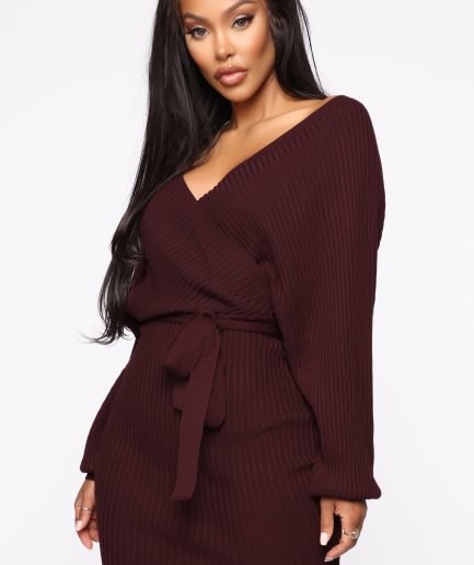 Just Between Us Sweater Dress - Wine